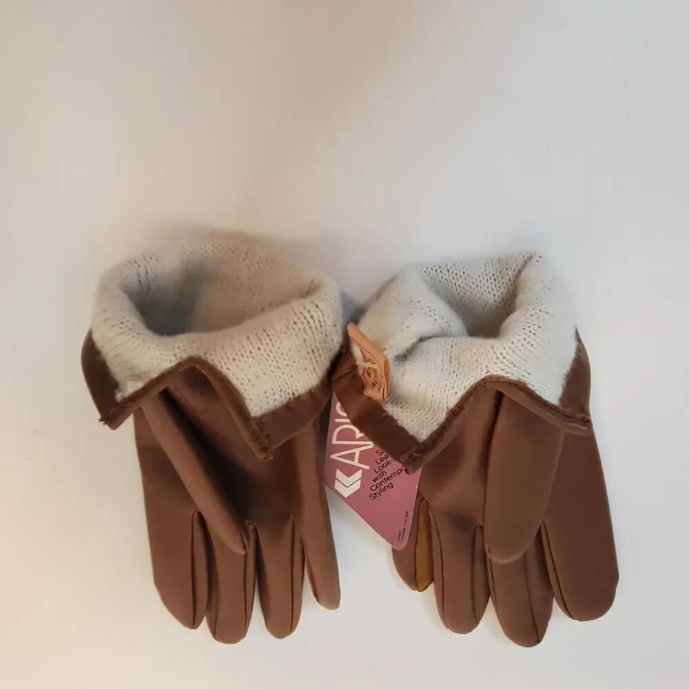 VTG Aris NovaKid Womens Camel Brown Faux Leather Driving Gloves SZ L Lined